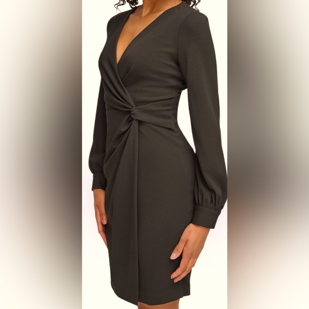 DKNY Black Elegant side Knot Contemporary long sleeve dress Sz 10